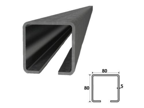 C80 - černý nosný velký C profil 80x80x5 mm pro samonosné posuvné brány